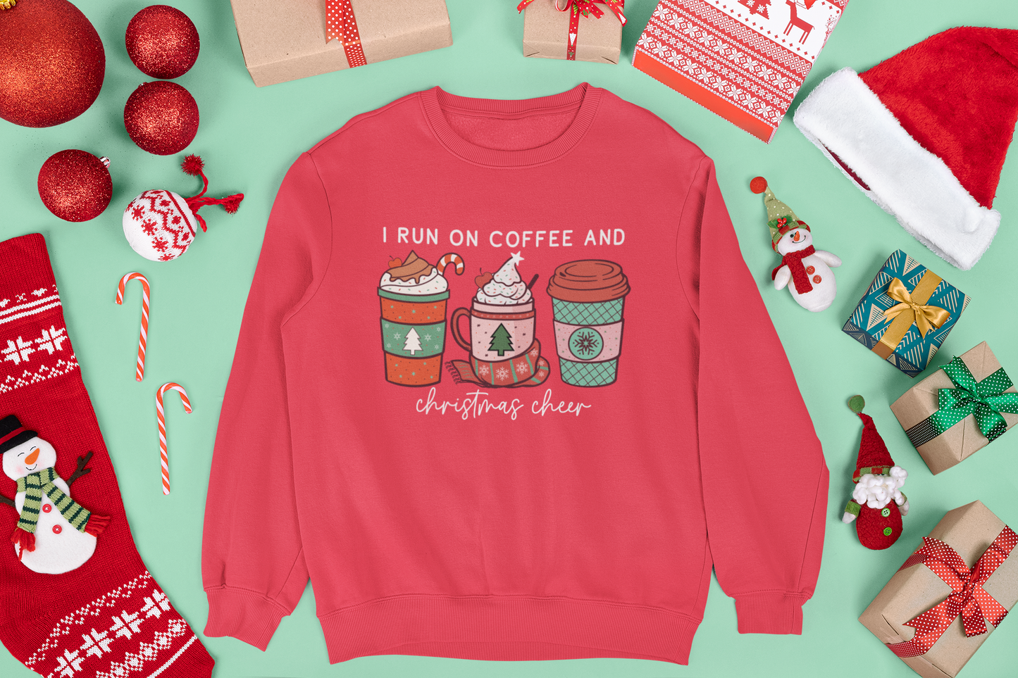 I Run on Coffee and Christmas Cheer Unisex Crewneck Sweatshirt