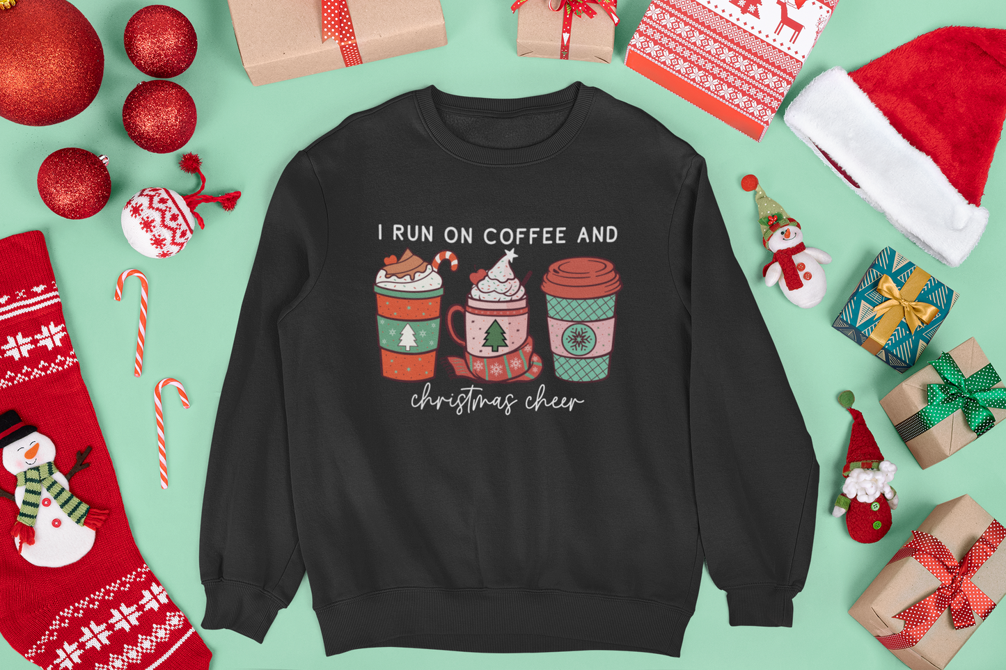 I Run on Coffee and Christmas Cheer Unisex Crewneck Sweatshirt