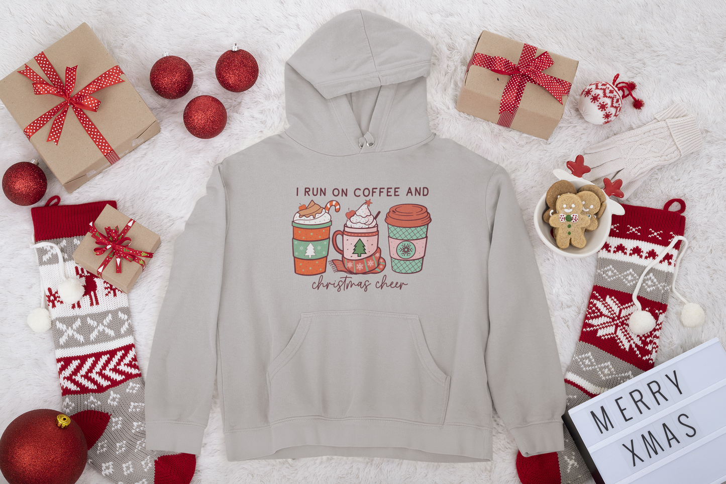 I Run on Coffee and Christmas Cheer Unisex Fleece Pullover Hooded Sweatshirt