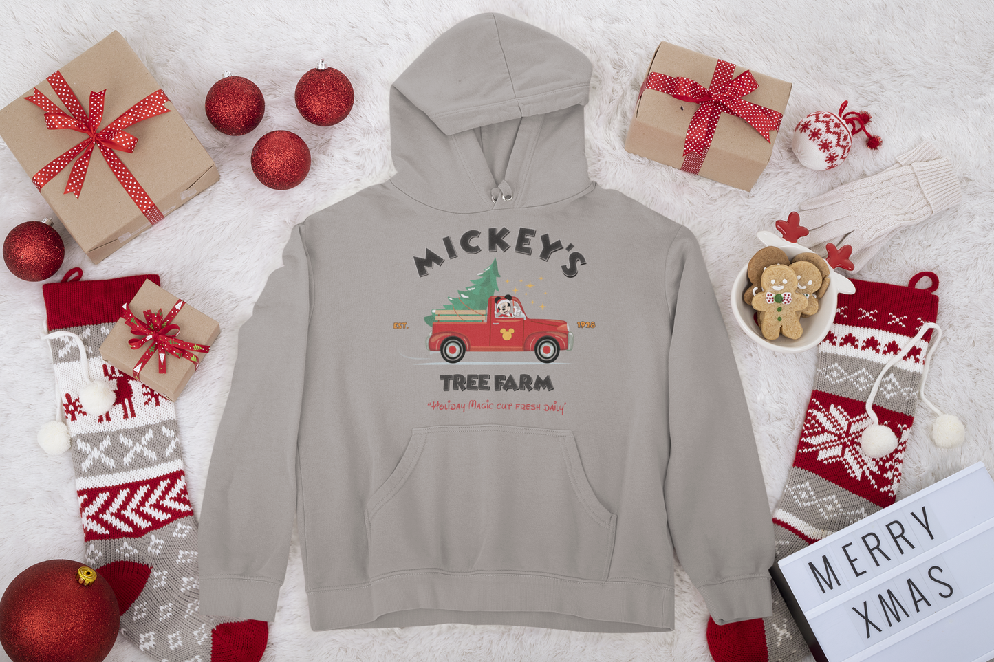 Mickey's Tree Farm Unisex Fleece Pullover Hooded Sweatshirt