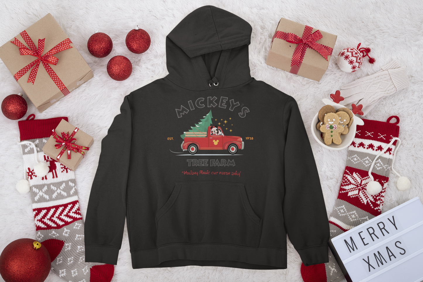 Mickey's Tree Farm Unisex Fleece Pullover Hooded Sweatshirt