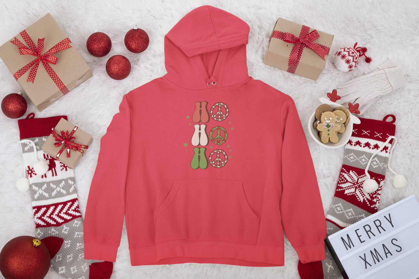 Retro Ho Ho Ho Unisex Fleece Pullover Hooded Sweatshirt