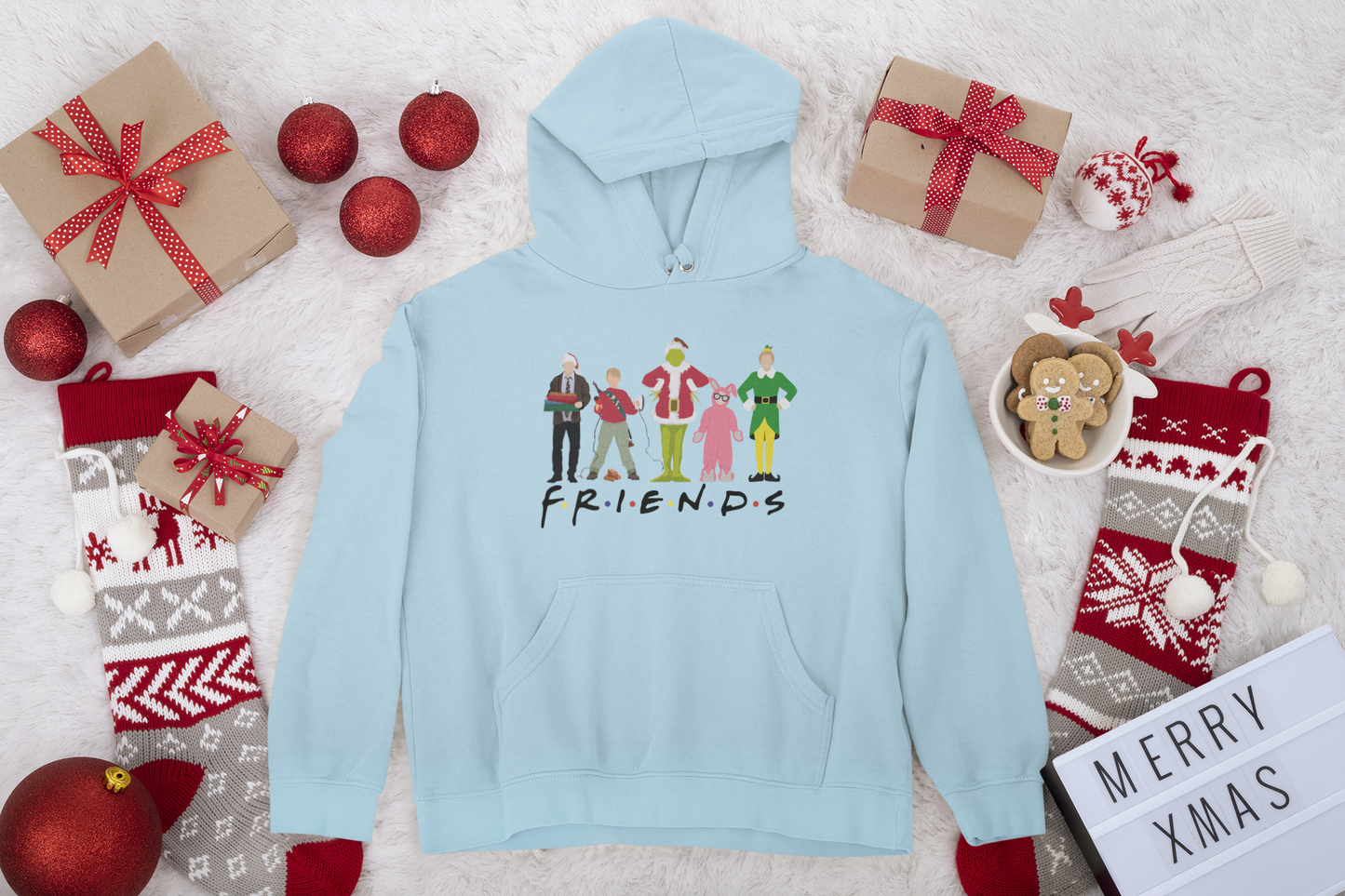 Christmas F-R-I-E-N-D-S Unisex Fleece Pullover Hooded Sweatshirt