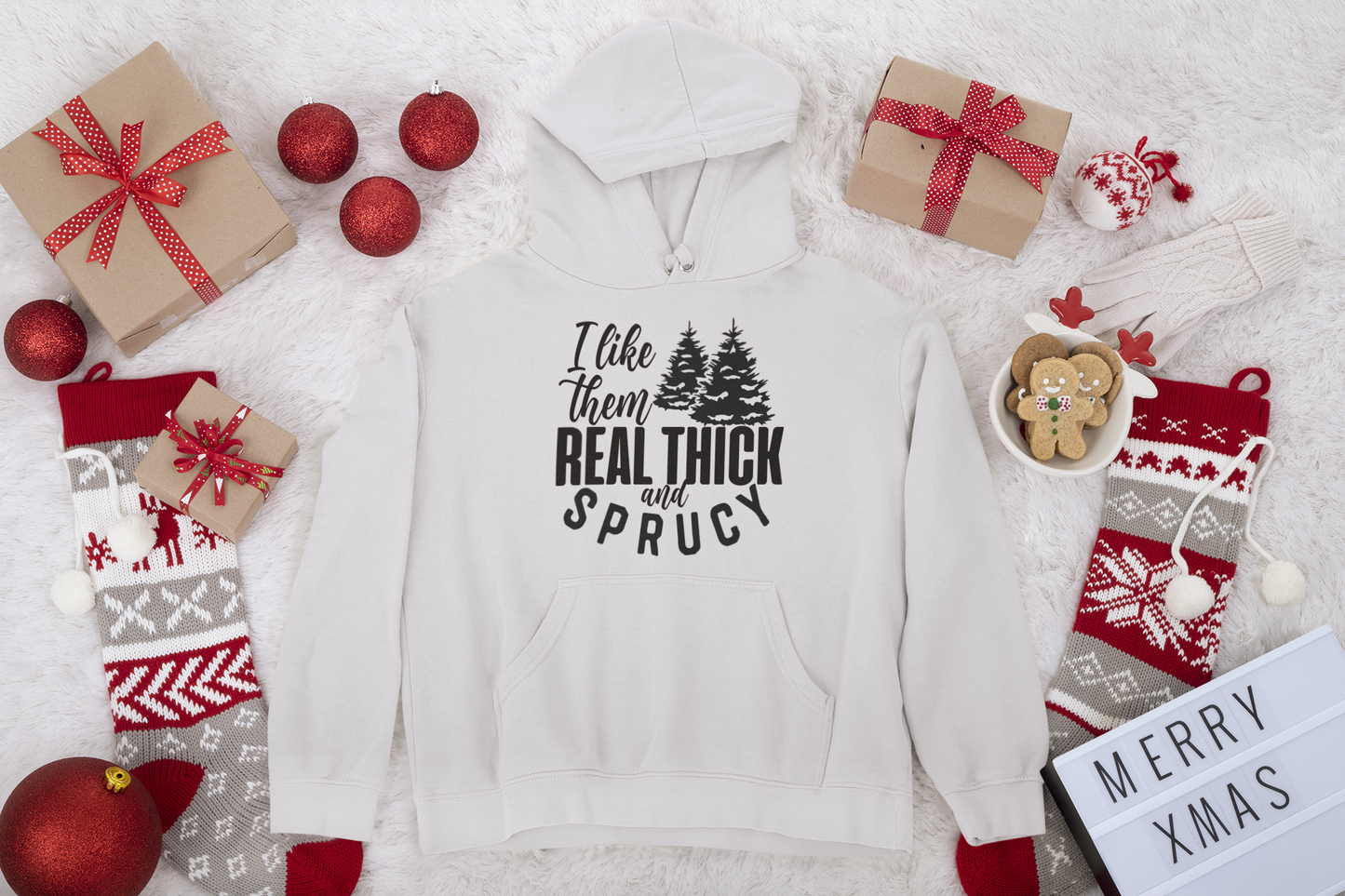 I Like Them Real Thick and Sprucy Unisex Fleece Pullover Hooded Sweatshirt