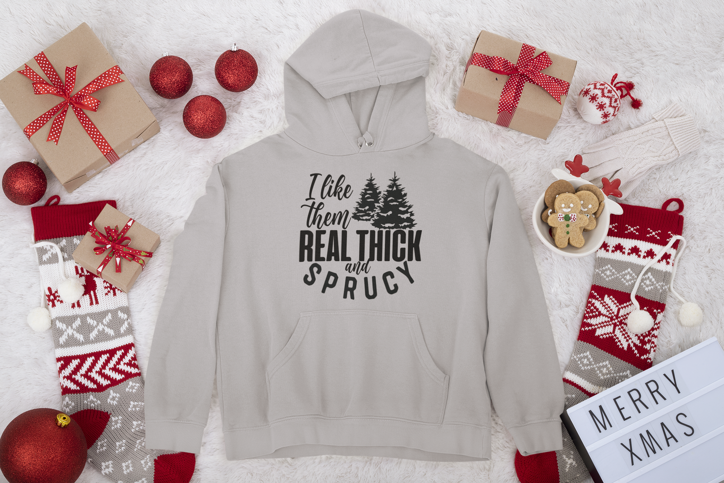 I Like Them Real Thick and Sprucy Unisex Fleece Pullover Hooded Sweatshirt