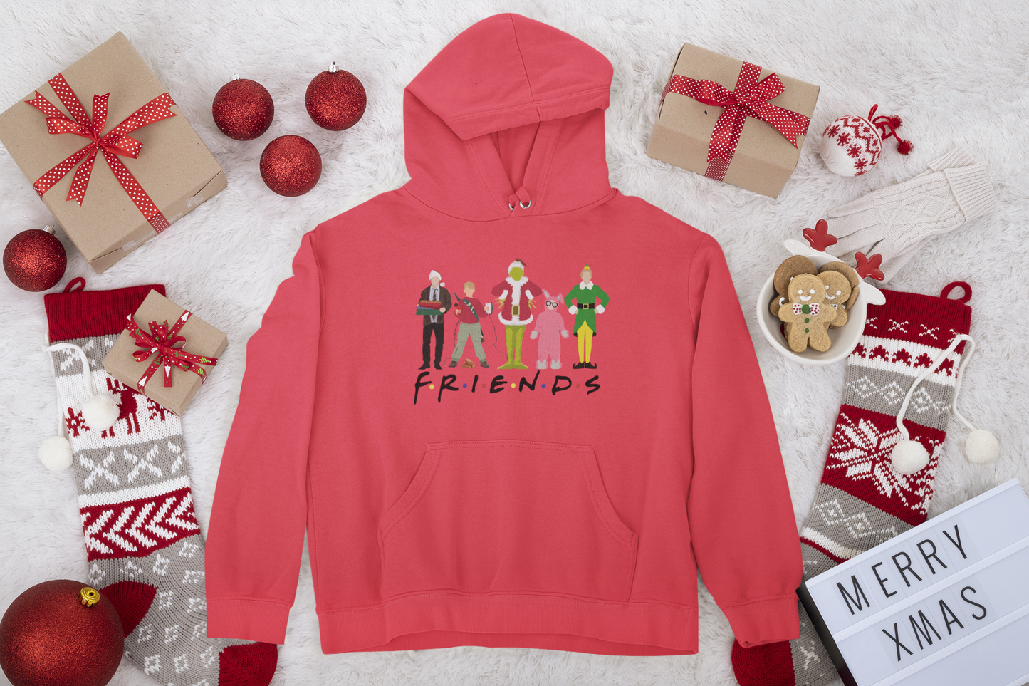 Christmas F-R-I-E-N-D-S Unisex Fleece Pullover Hooded Sweatshirt