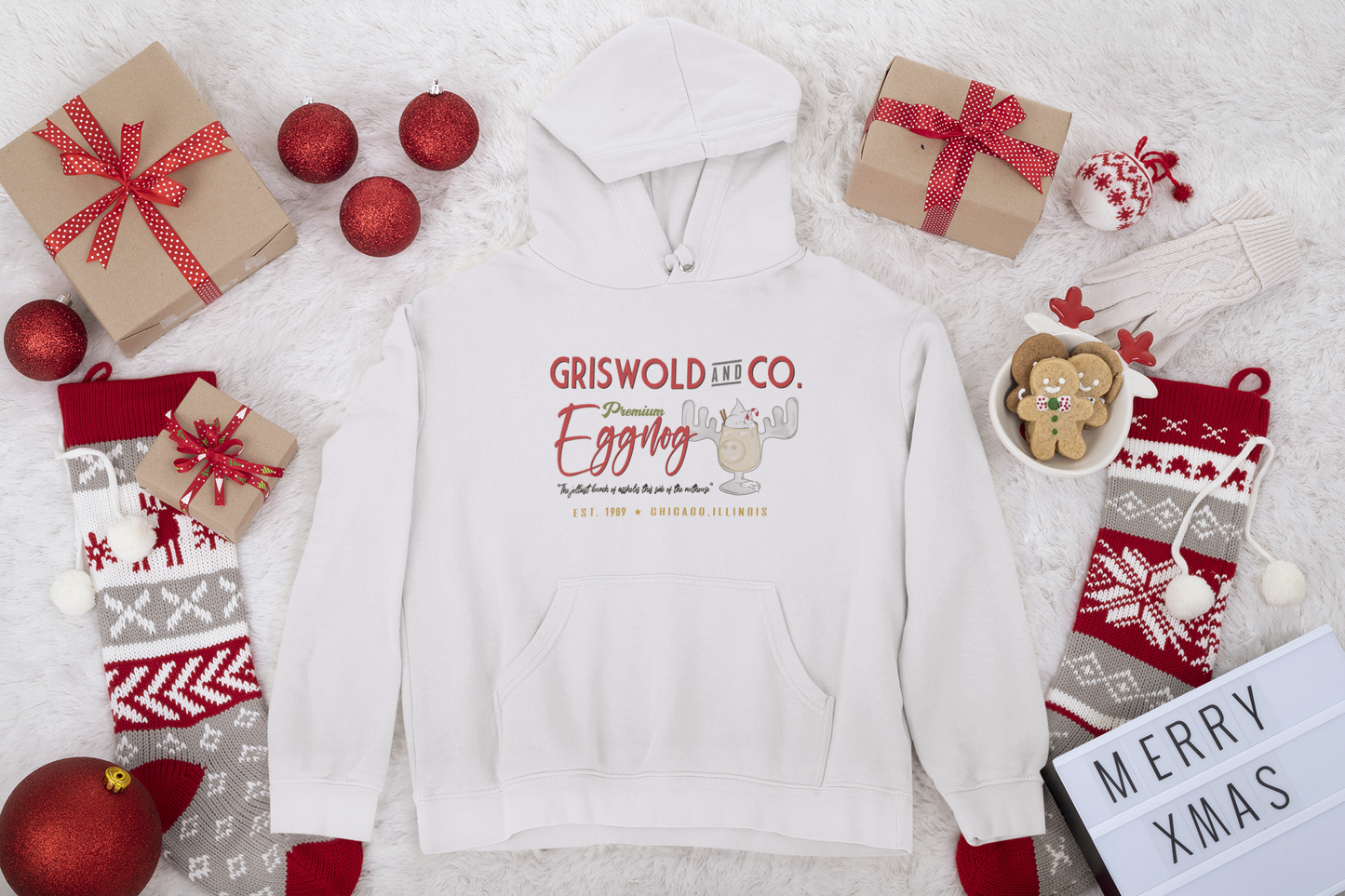 Griswold & Co. Premium Eggnog Unisex Fleece Pullover Hooded Sweatshirt