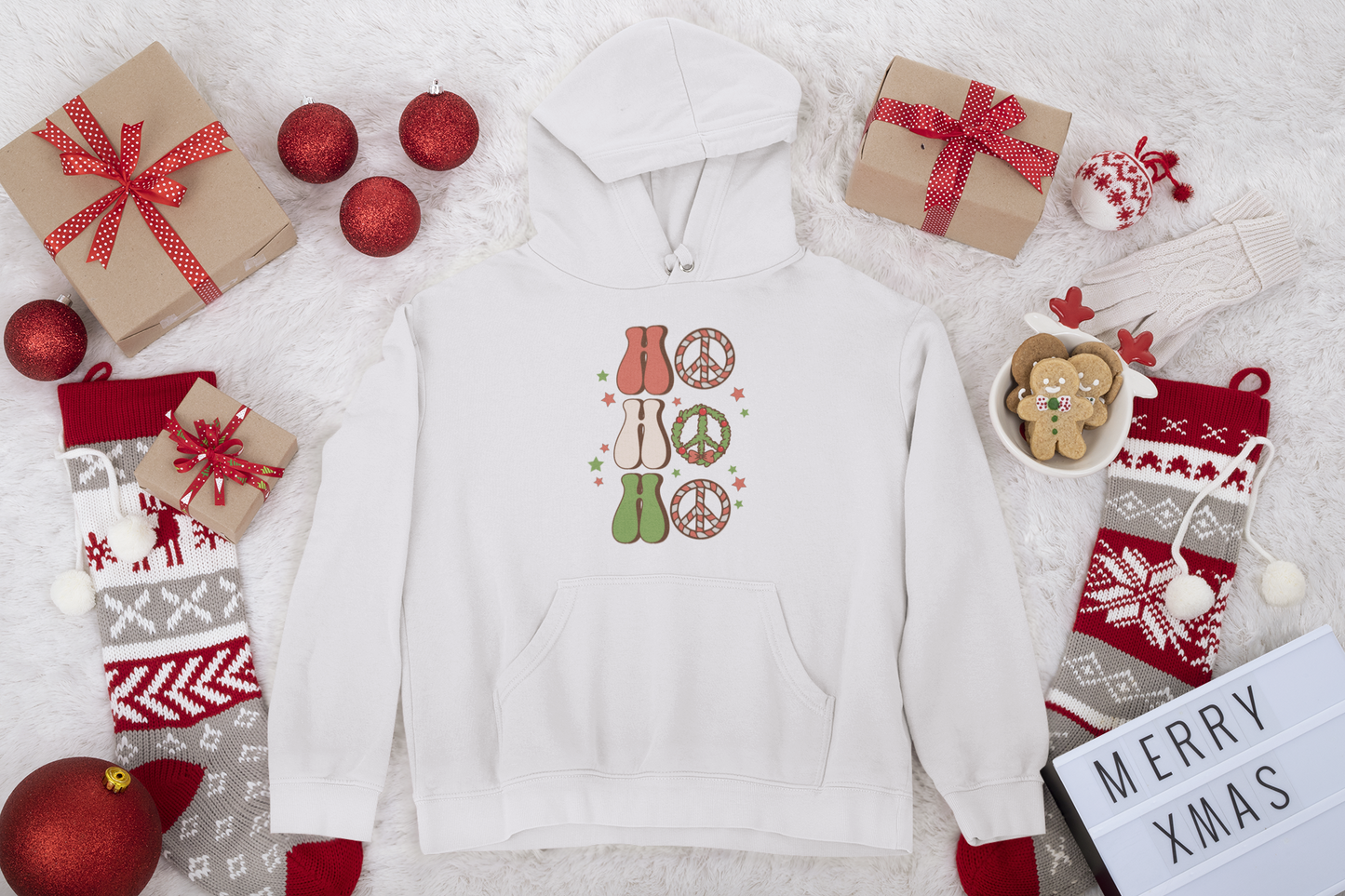 Retro Ho Ho Ho Unisex Fleece Pullover Hooded Sweatshirt